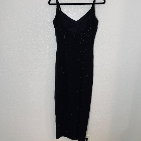 Vintage Rampage Silk Black Maxi Dress Size 7 Sequins Beads 90's Whimsy Goth Prom - Picture 11 of 14